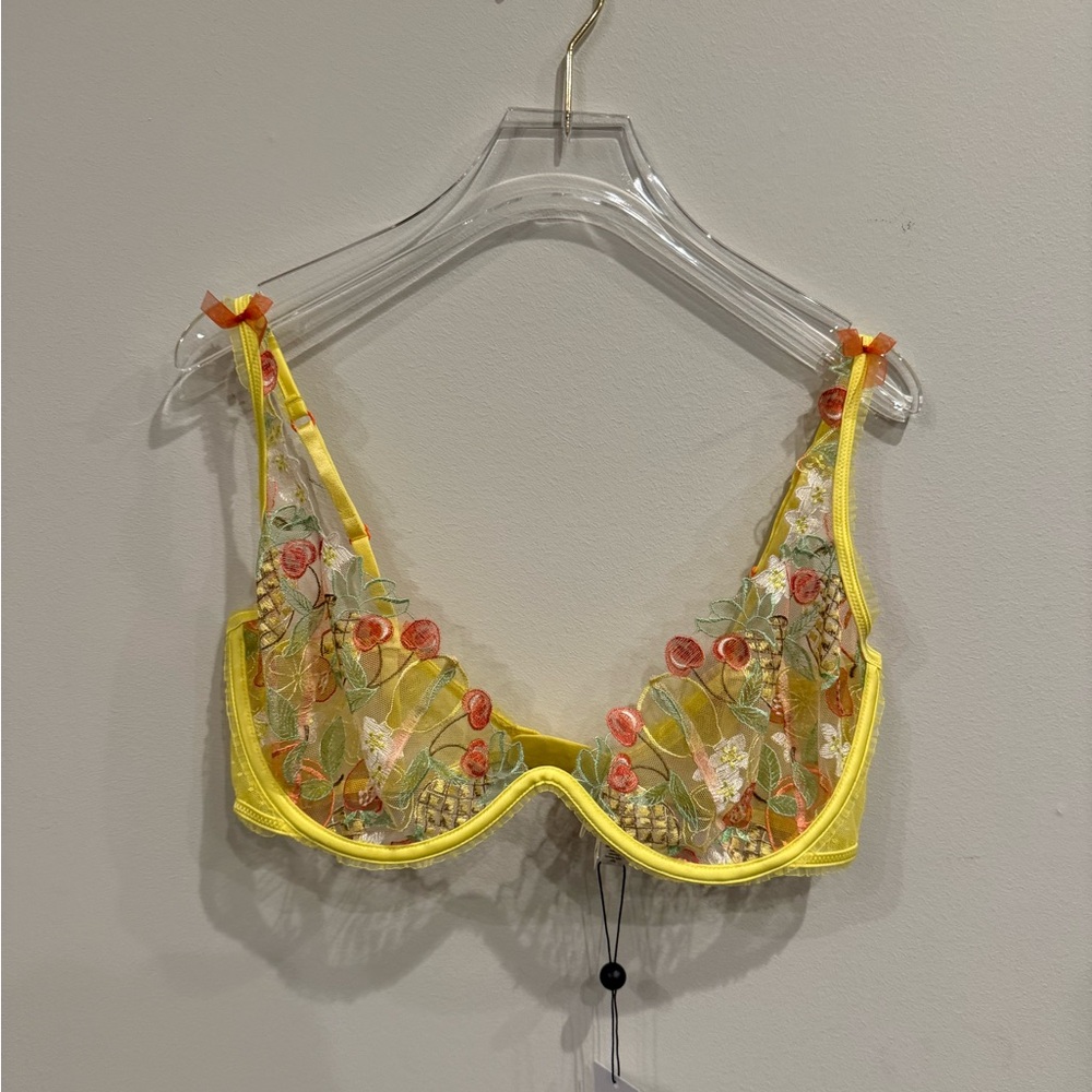 For Love And Lemons Yellow Floral Embroidered Bra